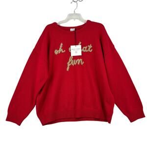 Grace + Karma Sweater Size 1X Red Cardigan Pullover Oh What Fun Gold Holiday